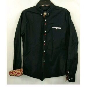 COOFANDY Shirt Mens Large Long Sleeve Double Button Up Black Red Paisley NWT